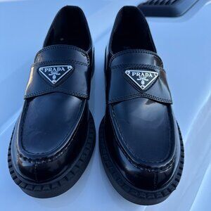 PRADA Women’s Black Brushed Leather Loafers 39